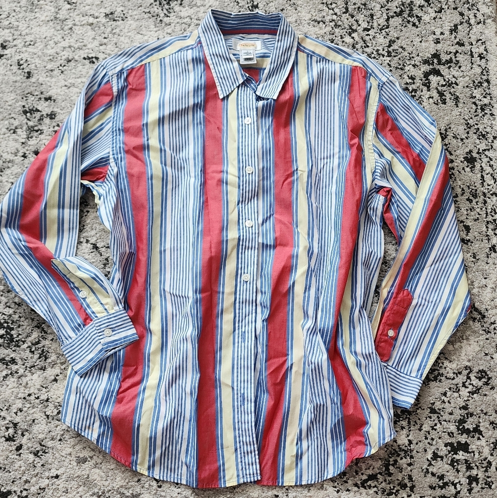 Talbots Vintage Stripped Button Up Shirt Womens Size L Cotton 90s Western Preppy